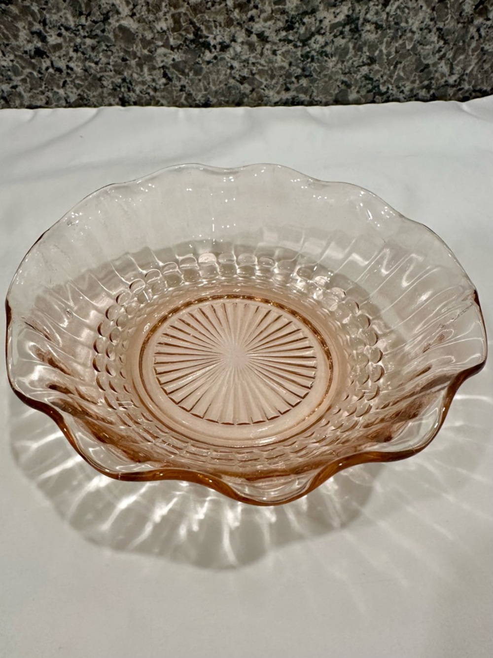Vintage Anchor Hocking Pink Depression Glass "Roulette" Bowl